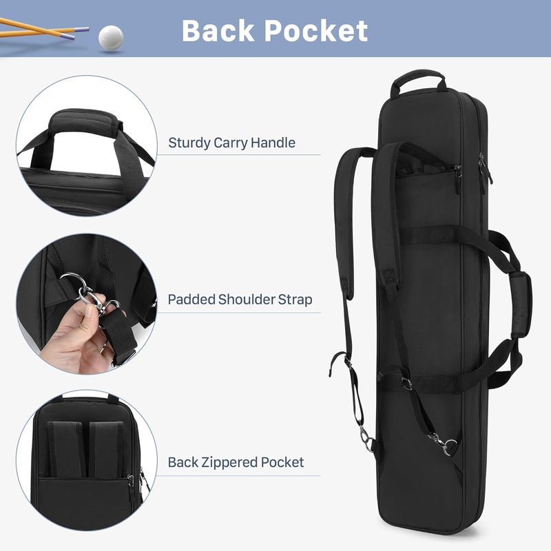 GOBUROS 4x5 Pool Cue Case, Billiard Stick Carrying Case Holds 4 Butts and 5 Shafts, Soft Pool Stick Bag with Large Front Accessories Pockets and Shoulder Strap for Easy Carry - Image 4